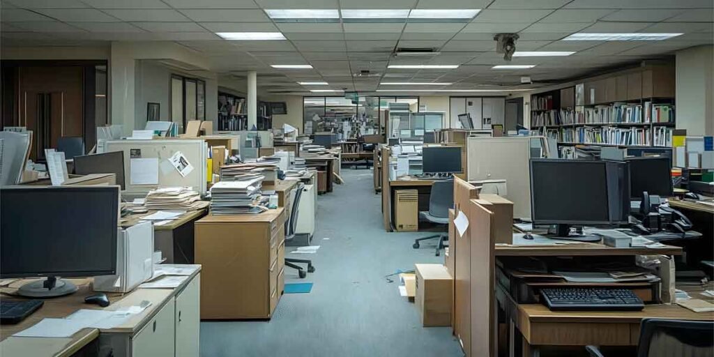 cluttered office space