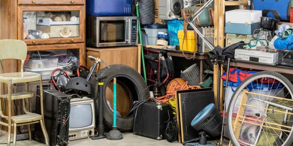 piles of junk in garage